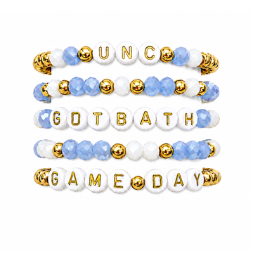 Light Blue & White Game Day Stack | Personalized 5 Bracelet Stack