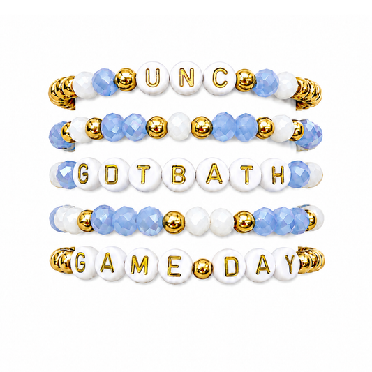 Light Blue & White Game Day Stack | Personalized 5 Bracelet Stack