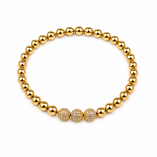 Radiant Rhinestone Triple Ball Bracelet | 18K Gold PVD Plated