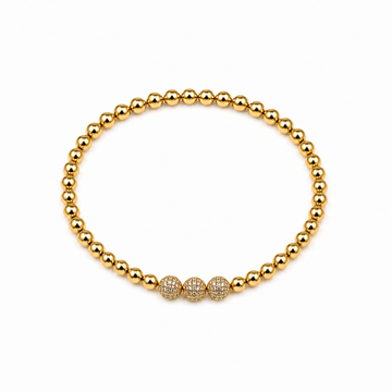 Radiant Rhinestone Mini Triple Ball Bracelet | 18K Gold PVD Plated