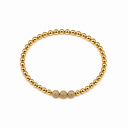 Radiant Rhinestone Mini Triple Ball Bracelet | 18K Gold PVD Plated