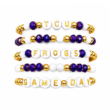 Purple & White Game Day Stack | Personalized 5 Bracelets