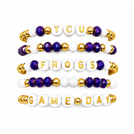 Purple & White Game Day Stack | Personalized 5 Bracelets