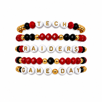 Red & Black Game Day Stack | Personalized 5 Bracelets