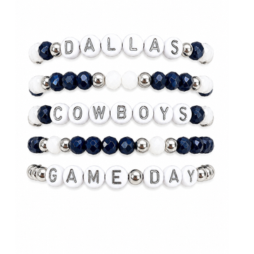 Navy & White Game Day Stack | Personalized 5 Bracelets