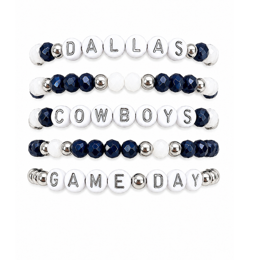 Navy & White Game Day Stack | Personalized 5 Bracelets