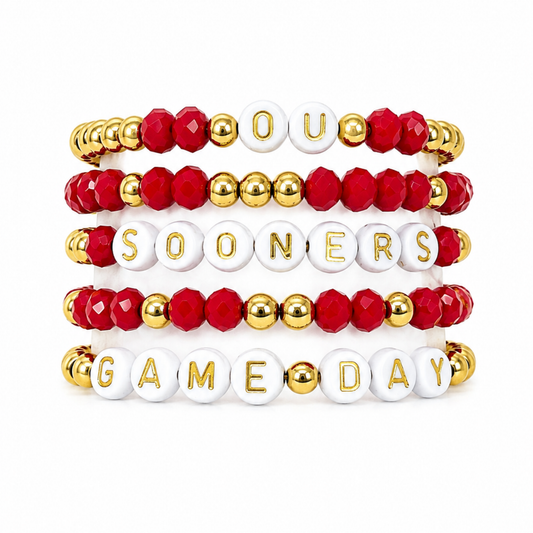 Red & Gold Game Day Stack | Personalized 5 Bracelets