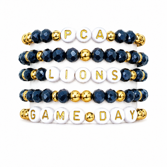 Navy & Gold Game Day Stack | Personalized 5 Bracelet Stack