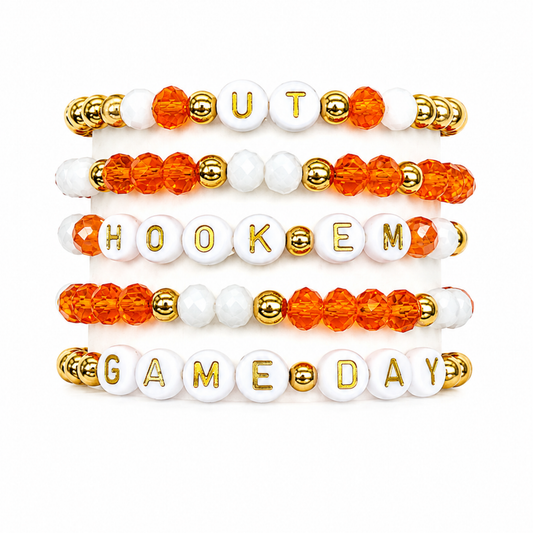 Orange & White Game Day Stack | Personalized 5 Bracelet Stack