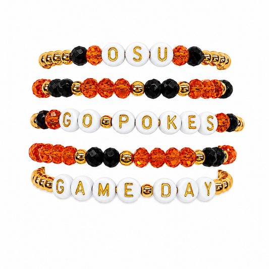 Orange & Black Game Day Stack | Personalized 5 Bracelet Stack