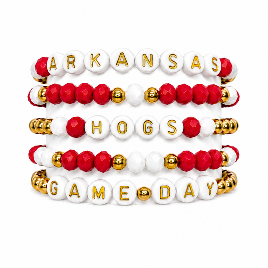 Red & White Game Day Stack | Personalized 5 Bracelet Stack