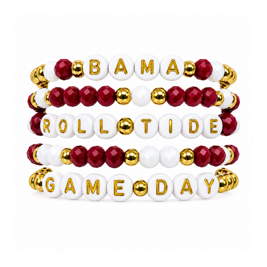 Crimson & White Game Day Stack | Personalized 5 Bracelet Stack