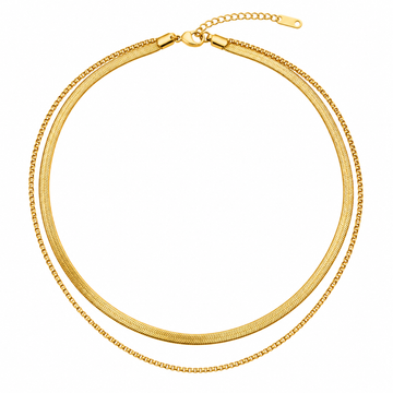 Double-Layered Herringbone & Blade Chain Necklace | Gold