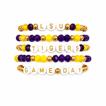 Purple & Yellow Game Day Stack | Personalized 5 Bracelet Stack