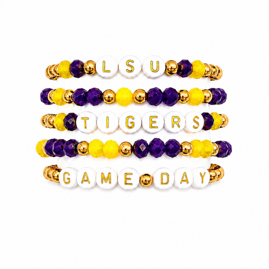 Purple & Yellow Game Day Stack | Personalized 5 Bracelet Stack