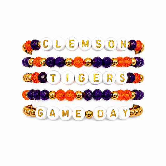 Purple & Orange Game Day Stack | Personalized 5 Bracelet Stack