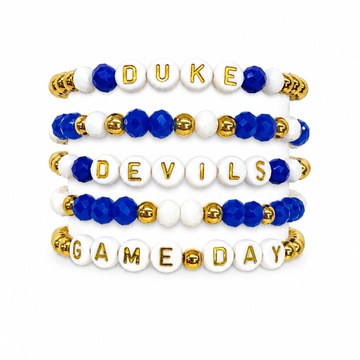 Royal Blue & White Game Day Stack | Personalized 5 Bracelets