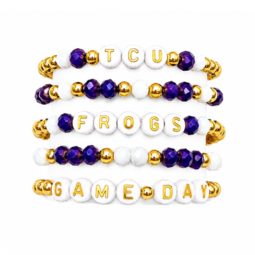 Purple & White Game Day Stack | Personalized 5 Bracelets