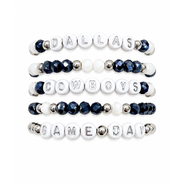 Navy & White Game Day Stack | Personalized 5 Bracelets