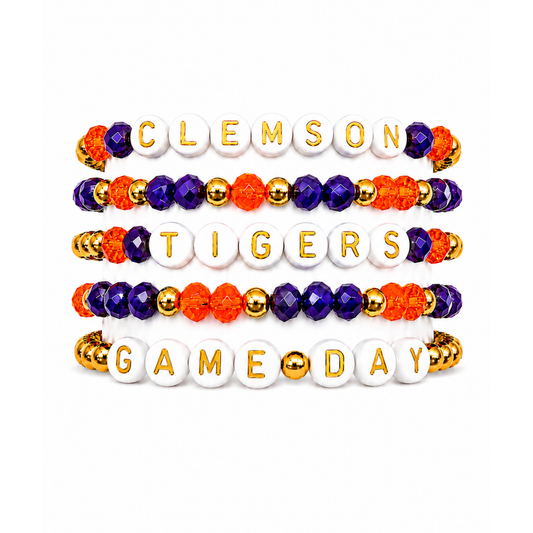 Purple & Orange Game Day Stack | Personalized 5 Bracelets
