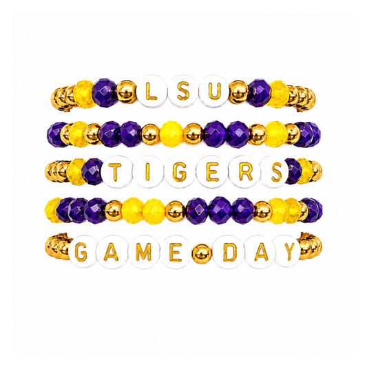 Purple & Yellow Game Day Stack | Personalized 5 Bracelets