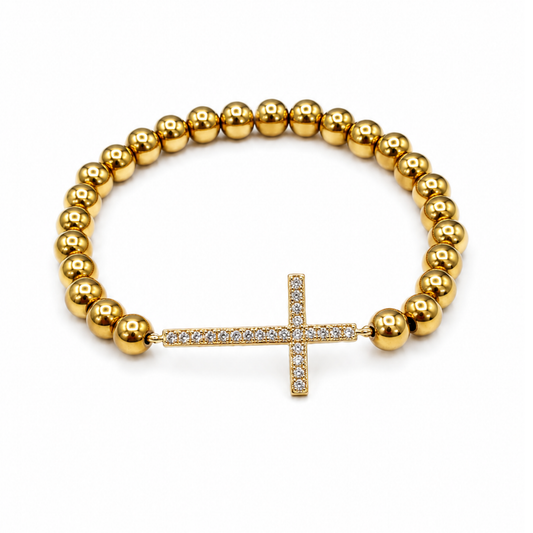 Radiant Rhinestone Cross Bracelet | 18K Gold PVD Plated