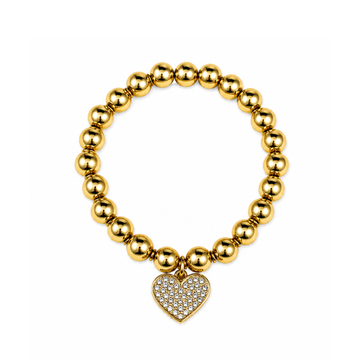 Radiant Rhinestone Heart Charm Bracelet | 18K Gold PVD Plated