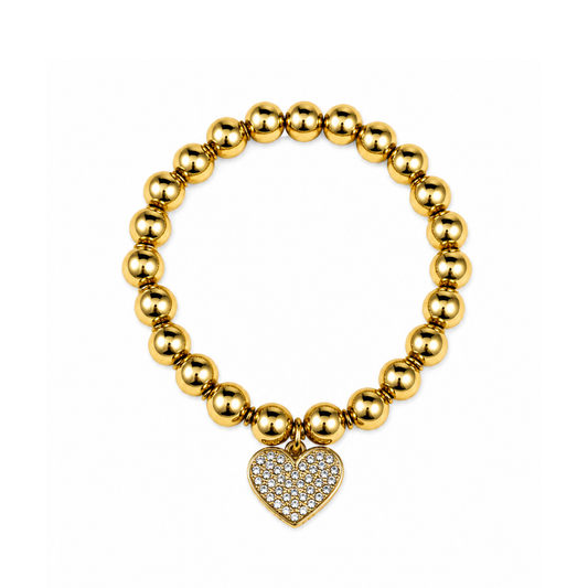 Radiant Rhinestone Heart Charm Bracelet | 18K Gold PVD Plated
