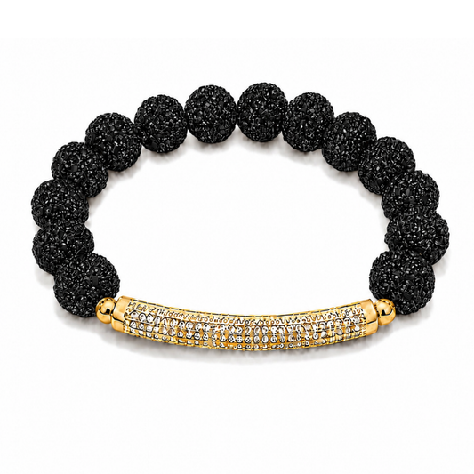 Disco Diva with Gold Radiant Rhinestone Bar | Black