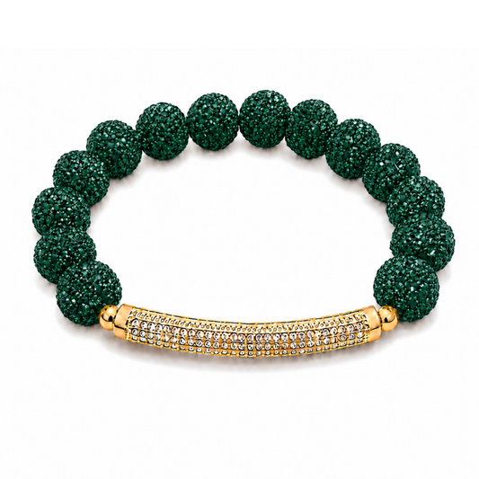 Disco Diva with Gold Radiant Rhinestone Bar | Forest Green