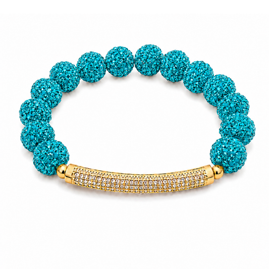 Disco Diva with Gold Radiant Rhinestone Bar | Turquoise