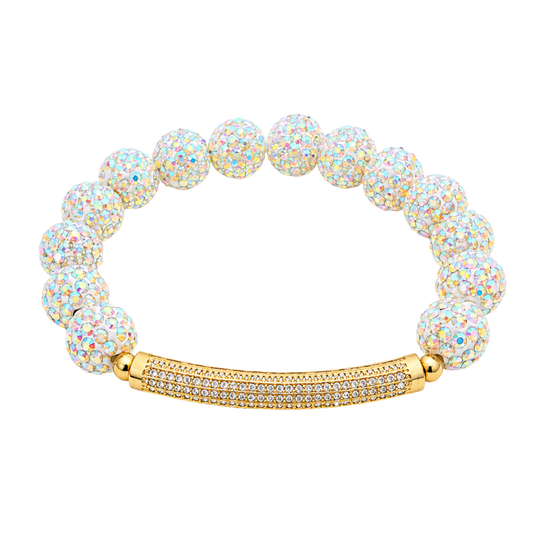 Disco Diva with Gold Radiant Rhinestone Bar | White